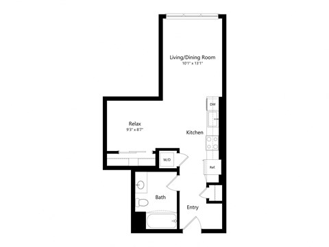 Floor plan for studio, 1 bath, 551 sqft